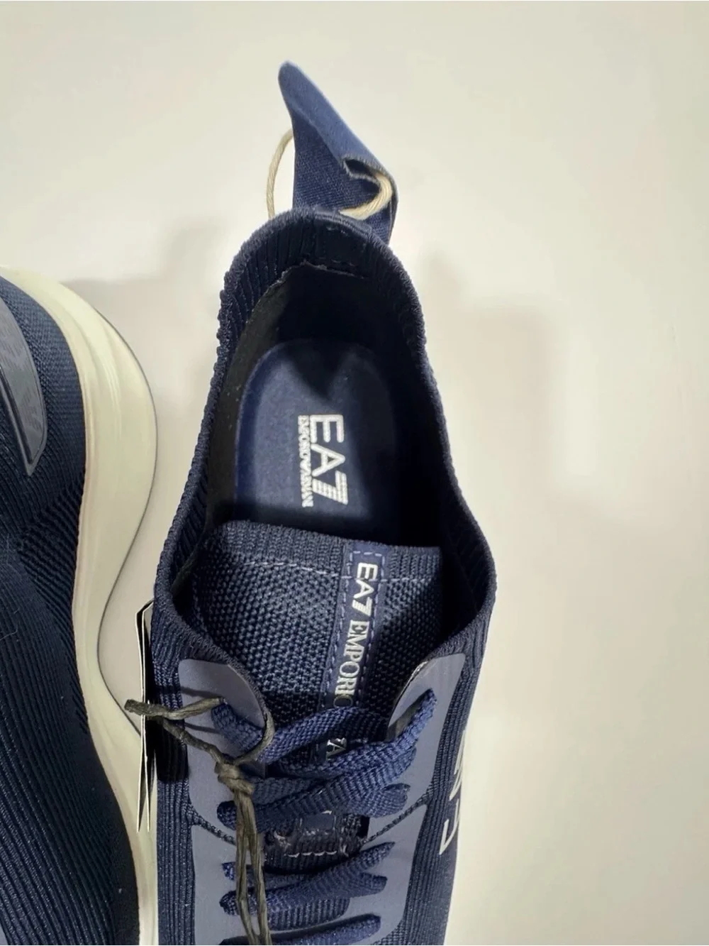 EA7 Emporio Armani Sneakers Men US 11.5 EU 46 Navy Knit Running Shoes New